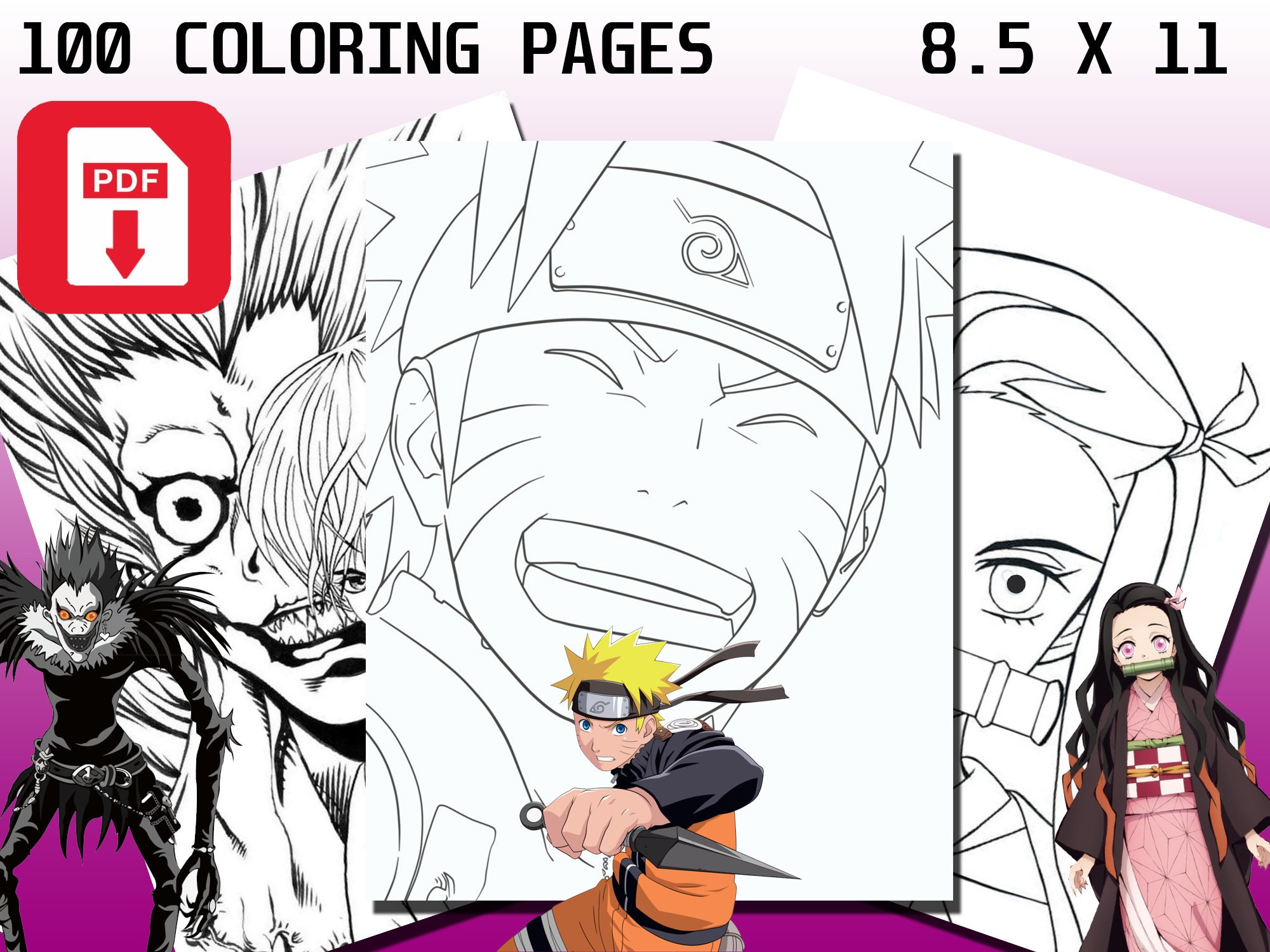 130 Anime Coloring Pages  X 11 Digital Graphic Pdf Instant - Etsy New  Zealand
