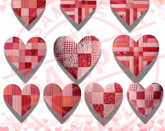 Patchwork Valentine Heart PNG Image Pack Digital Download