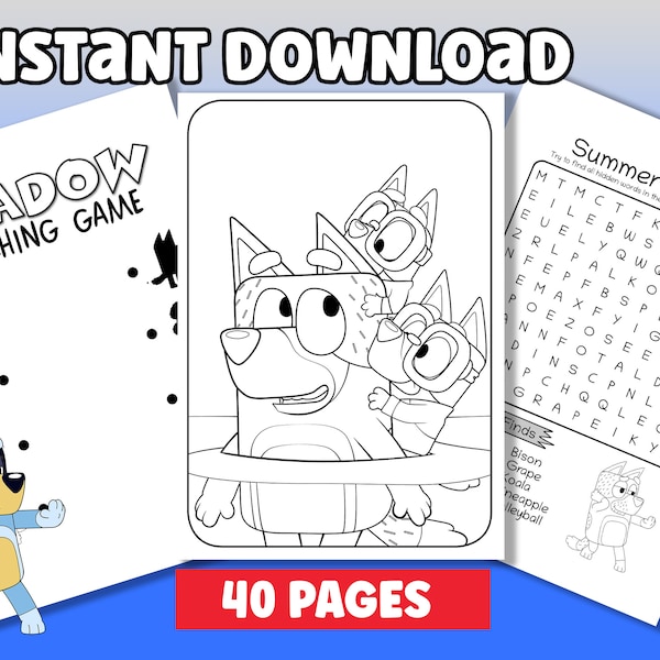 kids Summer Activity & Coloring Pages 8.5 x 11 Coloring Book Digital Graphic Pdf Instant Download 40 Pages Activity Bundle Mazes Word Search