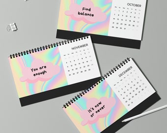 Calendrier de bureau psychédélique 2024 - Motivation 2024 | Planificateur de bureau debout libre | Calendrier de bureau | Accessoires de bureau