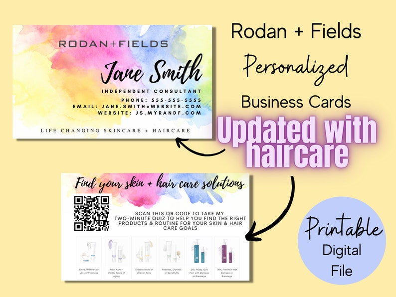Rodan and Fields Business Card Digital Business Card Printable Customized Business Card watercolor Rodan Fields DIY skincare image 1
