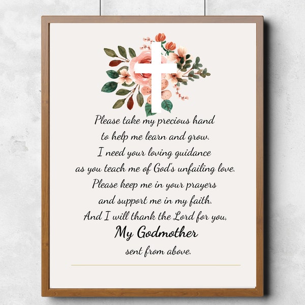 Godmother Thank you Gift|Godmother Gift|Godmother Prayer|Godmother Poem| Christening Print| Christening Gift| Baptism Gift|digital print