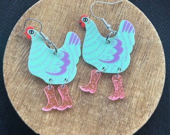 Chicken with Booths Acrylic Earrings