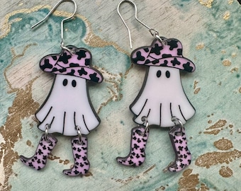 Cowboy Ghost Earrings, acrylic earrings