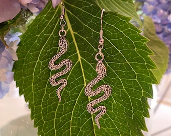Snake earrings, serpent earrings, silver snake, snakes