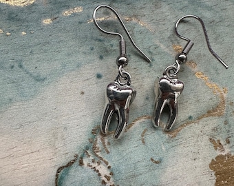 Tooth earrings, teeth earrings, silver earrings