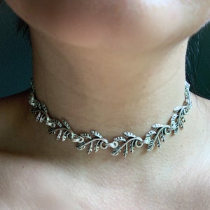 Silver Leaf Choker Dainty Vine Chain Adjustable Plant Necklace