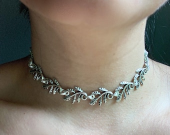 Silver Leaf Choker Dainty Vine Chain Adjustable Plant Necklace