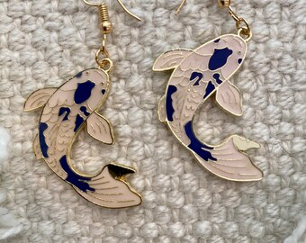 Koi Earrings, enamel earrings, lucky koi earrings, statement earrings
