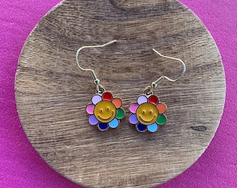 flower earrings, happy flower earring, flower power jewelry