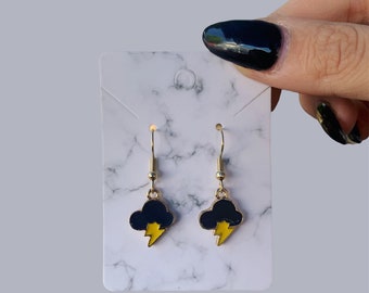 Thunderstorm earrings, lightning bolt earrings, thundercloud earrings, enamel earrings