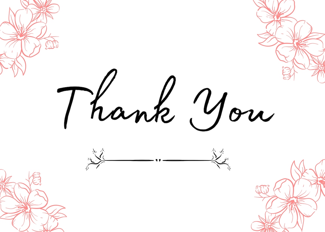 Printable Simple Pink Thank You Card Instant Digital Etsy