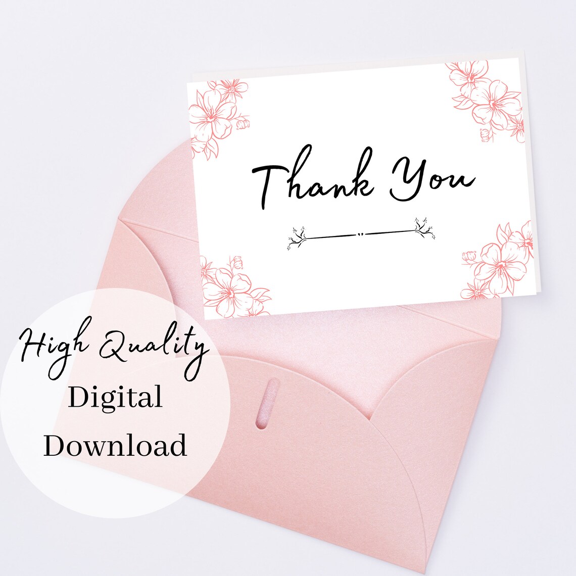 Printable Simple Pink Thank You Card Instant Digital | Etsy