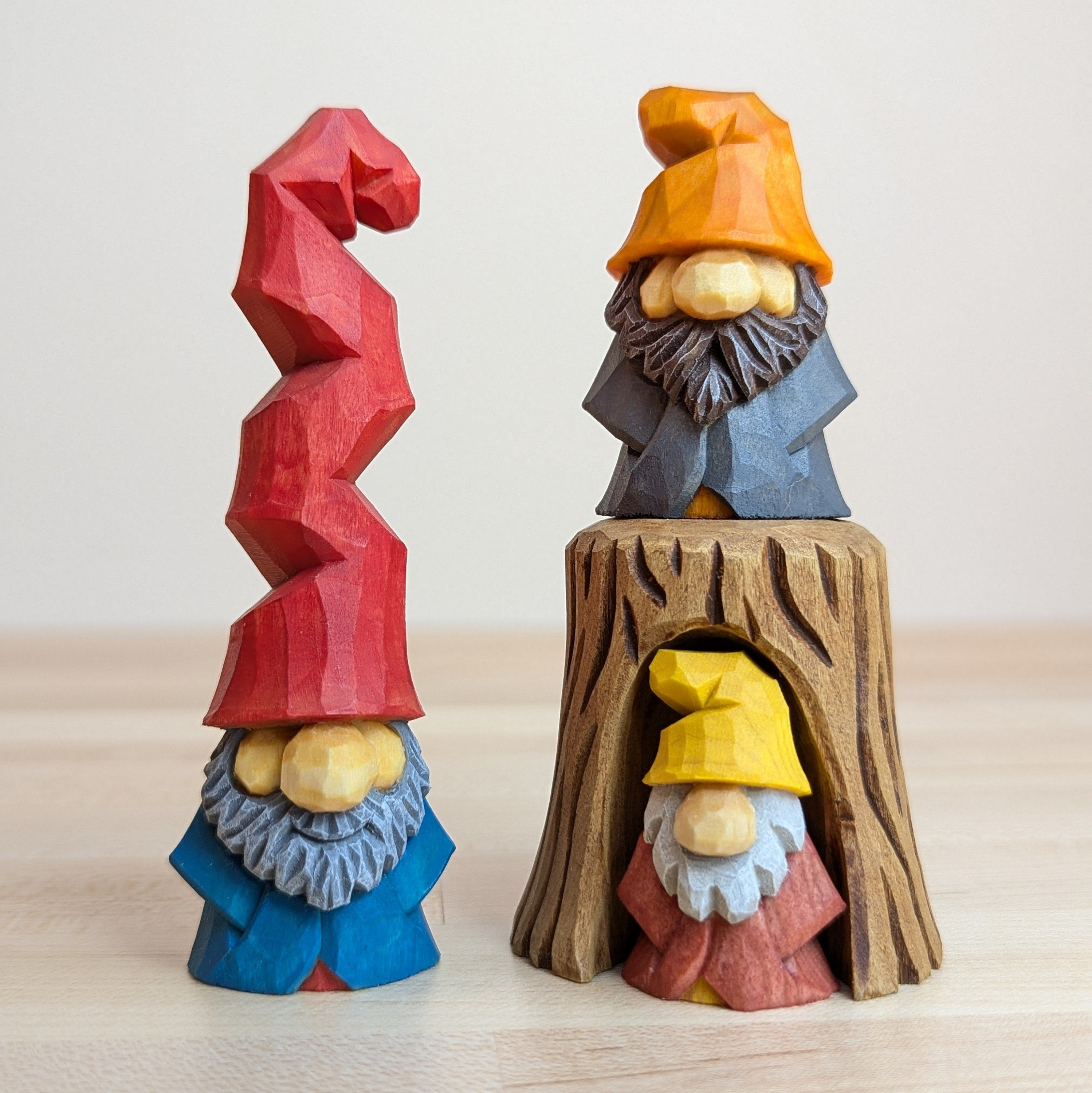 Hand Carved Wooden Gnome Set, 4 Inch (4 Pieces) - Etsy