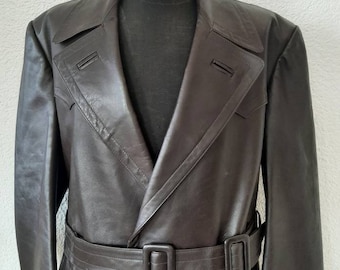 RARE! antique German brown leather coat*antique coat*antique 1950s / 1960s leather coat*motorcycle coat*all-weather men's coat