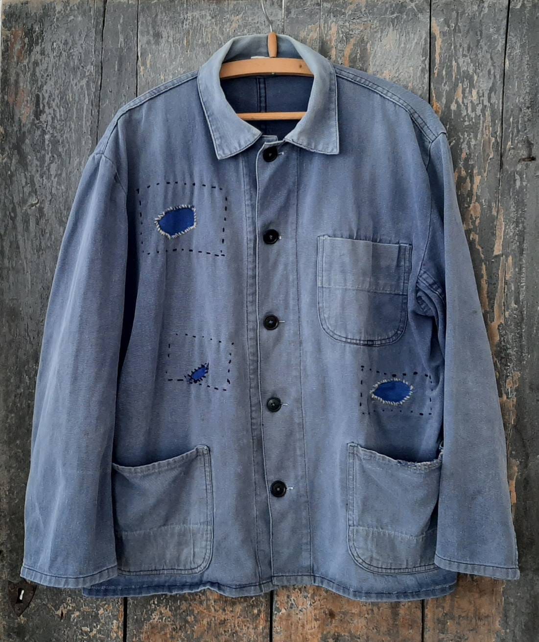 Old German 60s Blue Work Jacket*work Jacket, Colour-faded Old German 60s Blue Work Jacket*work Jacket, Colour-faded