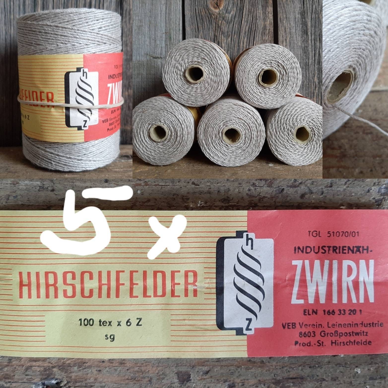 RARE! 5 rolls : antique HIRSCHFELDER linen sewing thread for sashiko stitching*Sashiko boro*cobbler sewing thread*leather sewing thread*patchwork sewing thread