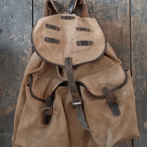 RARE! antique German backpack with leather straps*Canvas backpack
