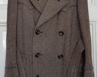 RARE! antique SHORT COAT woven in herringbone*wool coat*jacket* HBT overcoat from the 1930s/1940s