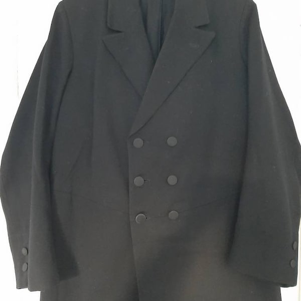 antique noir SUIT*REDINGOTE par tailleur :manteau+gilet+pantalon vers 1900/1910... Victorien*Édouardien