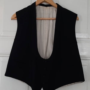 antique black German VEST with lapel collar*4 button vest*wool vest*vintage men's vest 1920s*work vest*work clothes
