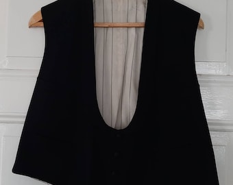 antique black German VEST with lapel collar*4 button vest*wool vest*vintage men&#39;s vest 1920s*work vest*work clothes