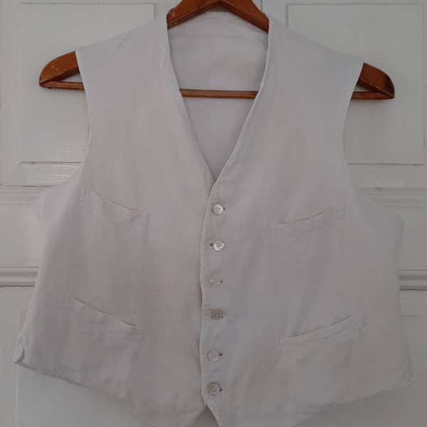 RARE! antique white WESTE*cotton vest from the time around 1930/40*6 button vest*vintage men's vest*work vest... buckleback