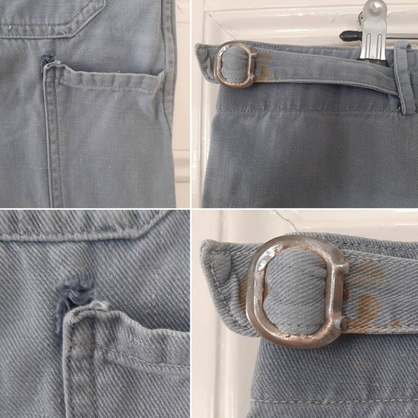 antique & used 1940s / 1950s WORK PANTS*Worker Pants*Industrial Worker Pants*Craftsman Pants.. blue-grey cotton