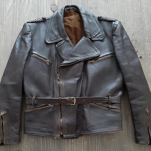 RARE! VESTE EN CUIR allemande antique et marron des années 1940 par HEALSON*veste en cuir de moto*veste de motard*veste en cuir avec ceinture