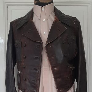 RARE! VESTE EN CUIR marron antique des années 1920/1930*VESTE EN CUIR DE MOTO*Veste pour homme avec double poitrine et boucles latérales