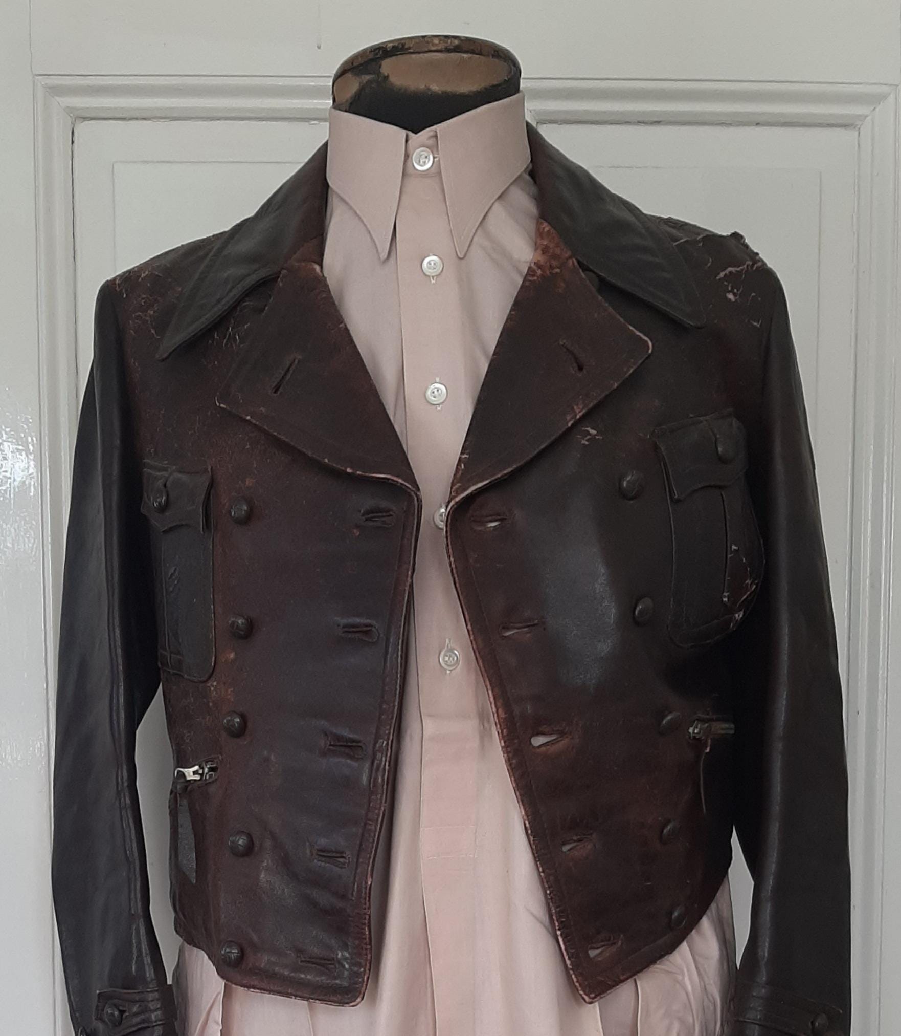 RARE! Antique 1920s/1930s Brown LEATHER JACKET*MOTORCYCLE LEATHER