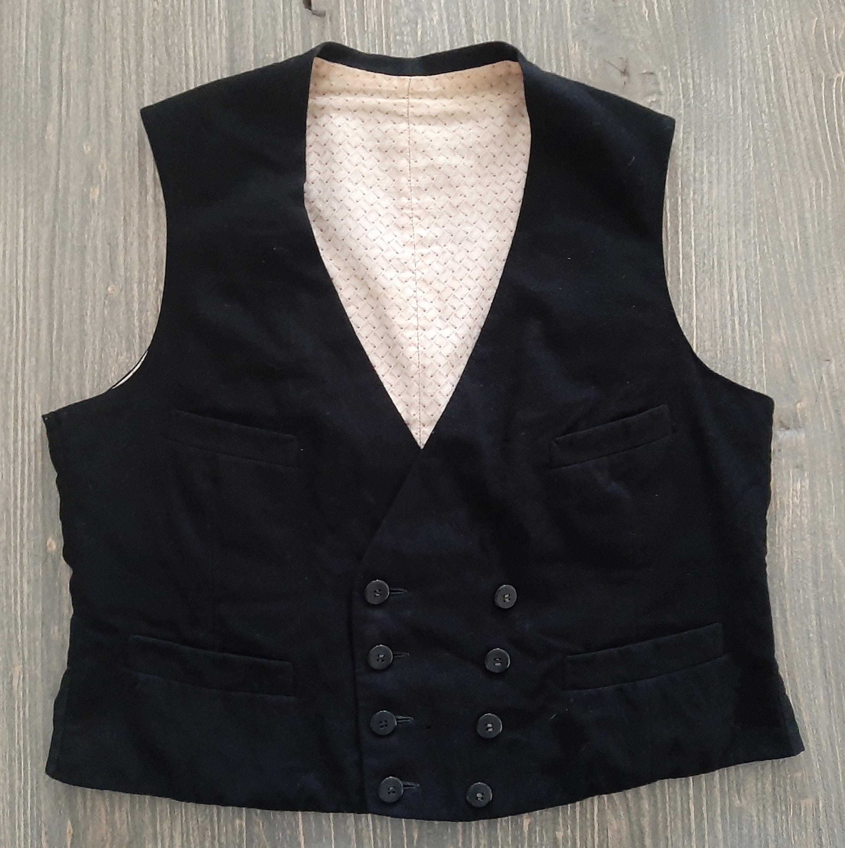 RARE! antique VEST*MEN'S VEST 1930/1940s with double breast*back buckle / buckle back made of wool fabric