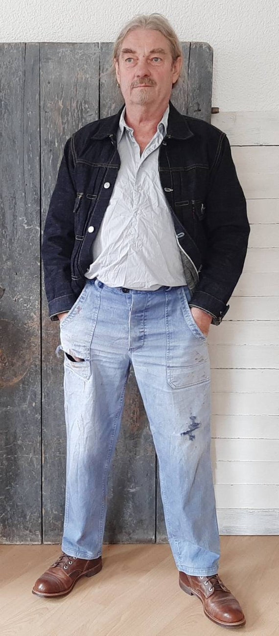 Viejo aleman de los anos 60 pantalones de trabajo pantalones de trabajadores pantalones de trabajadores industriales pantalones de artistas pantalones de artesanos gris azul y sol blanqueado Etsy Espa...