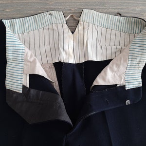 RARE! antique black 1920s/30s MEN&#39;S TROUSERS*WOOL TROUSERS*Winter trousers*Suit trousers*Work trousers with buckle back