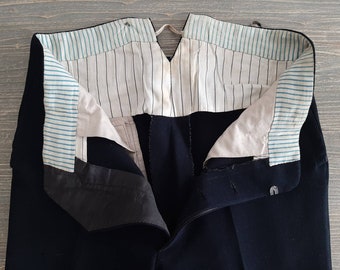 RARE! antique black 1920s/30s MEN&#39;S TROUSERS*WOOL TROUSERS*Winter trousers*Suit trousers*Work trousers with buckle back