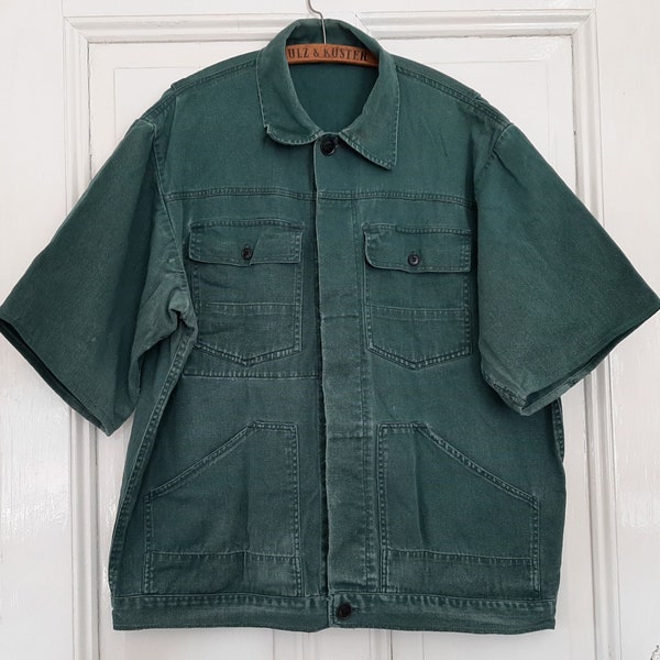 RAR ! antike grüne Arbeitsjacke*Herrenjacke*Männerjacke*Workerjacket*Workwear jacket mit Kurzarmantike Arbeitskleidung...SANFOR Baumwolle