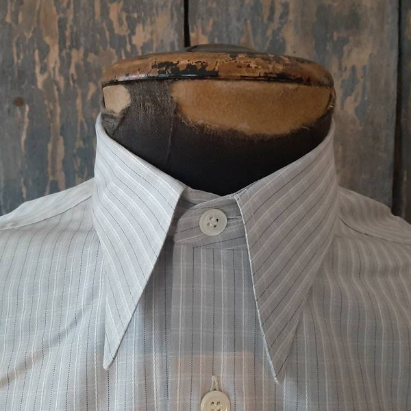 RARITY! antique 1930s / 1940s "Eterna" MEN'S SHIRT*lace collar*cotton shirt*NOS*Color : delicate blue-grey*white*black