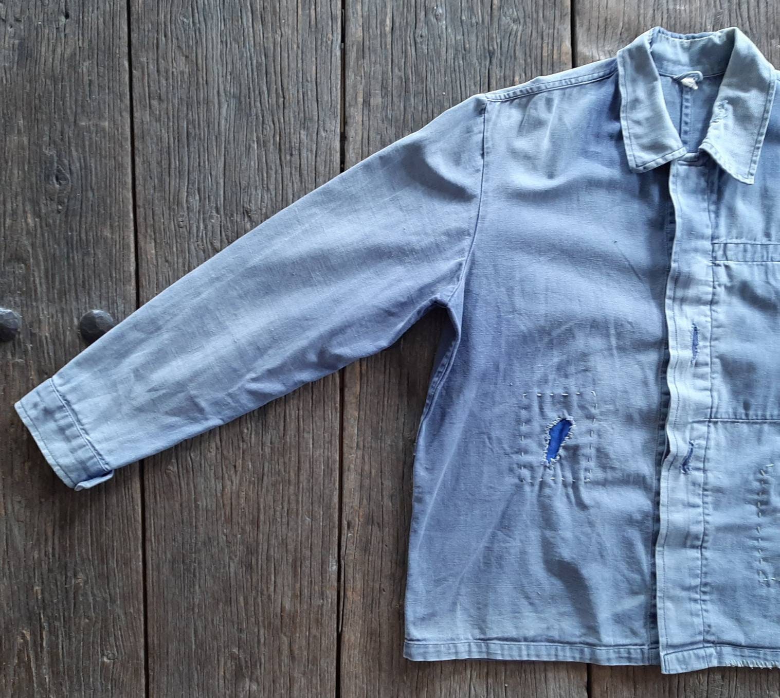 Old German 60s Blue Work Jacket*work Jacket, Colour-faded Old German 60s Blue Work Jacket*work Jacket, Colour-faded