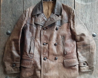 RARE! antique 1930/1940s German brown LEATHER JACKET*MOTORCYCLE LEATHER JACKET*Vintage leather jacket