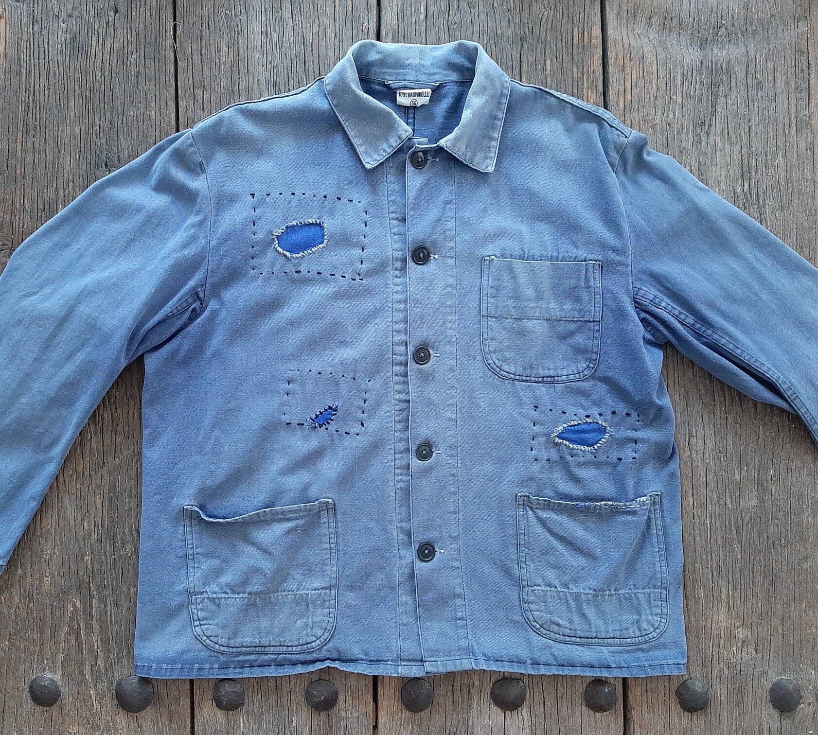 Old German 60s Blue Work Jacket*work Jacket, Colour-faded Old German 60s Blue Work Jacket*work Jacket, Colour-faded