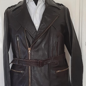 RARE! veste en cuir marron allemande antique des années 1940 * veste en cuir de moto * veste en cuir pour homme avec ceinture