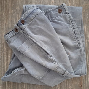 antique German 1940s WORK PANTS with side buckles*worker pants...cotton*washed blue-grey