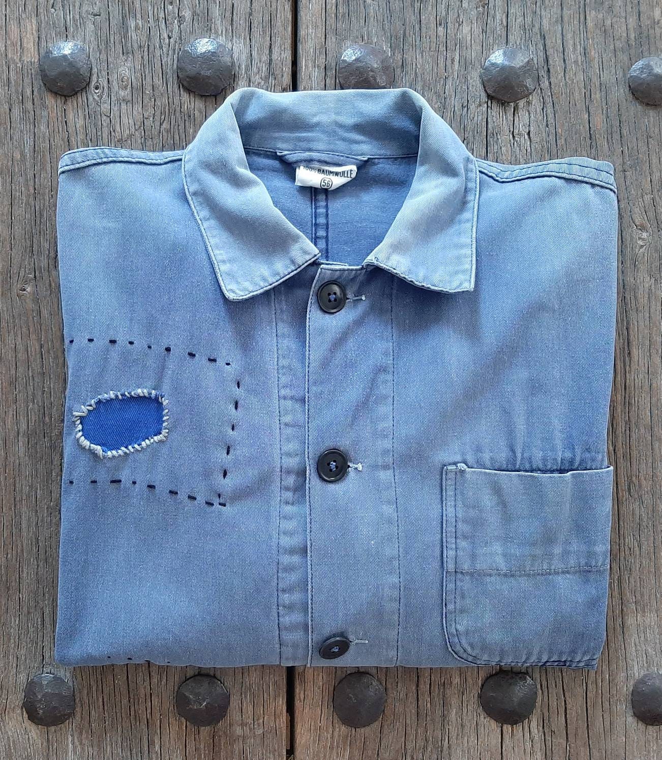 Old German 60s Blue Work Jacket*work Jacket, Colour-faded Old German 60s Blue Work Jacket*work Jacket, Colour-faded