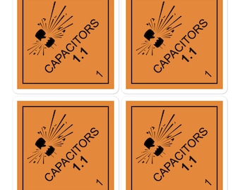 Exploding capacitors hazard diamond (4 pack) - Parody warning sticker