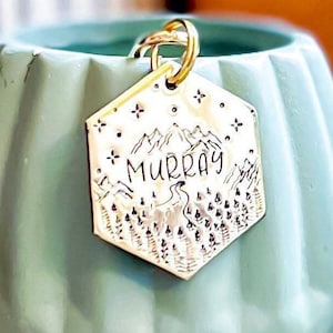 Mountain Dog Tag | Gifts for Pets | Outdoor Pets | Sustainable Pet Gifts | Gold Pet ID Tag | Pet Gifts | Durable Dog Tag