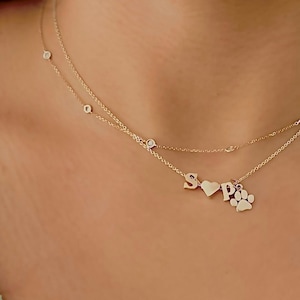 Dainty Dog Paw Necklace | Personalized Initial Necklace | Dog Mama Gift | Gold Plated | Pet Initials Necklace | Dog Mom | Bridesmaid Gift