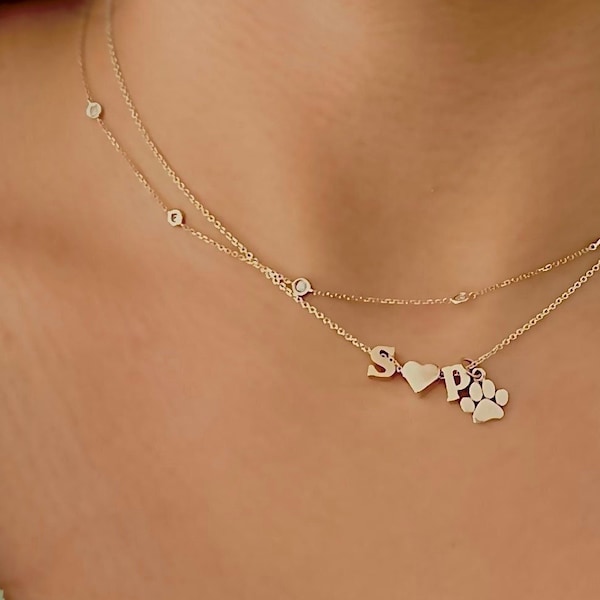 Dainty Dog Paw Necklace | Personalized Initial Necklace | Dog Mama Gift | Gold Plated | Pet Initials Necklace | Dog Mom | Bridesmaid Gift