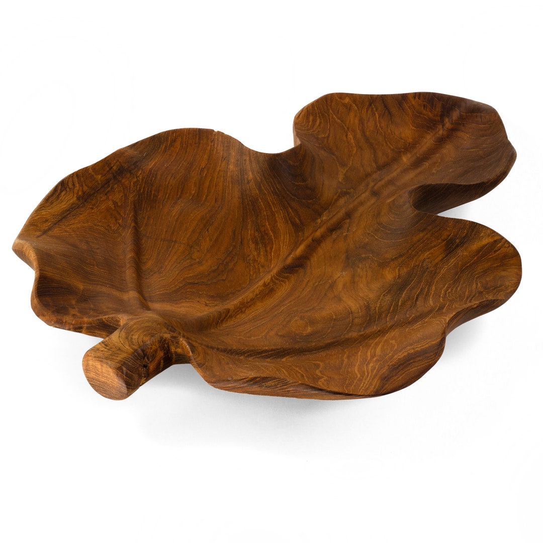 Hand Carved Teak Wood Leaf Bowl Etsy