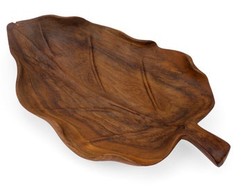 Handmade Teak Wood Leaf Catchall