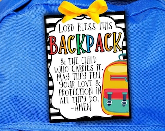 Backpack Prayer Tag - Sunday School Printable - Church Printable - Religious Tags-
